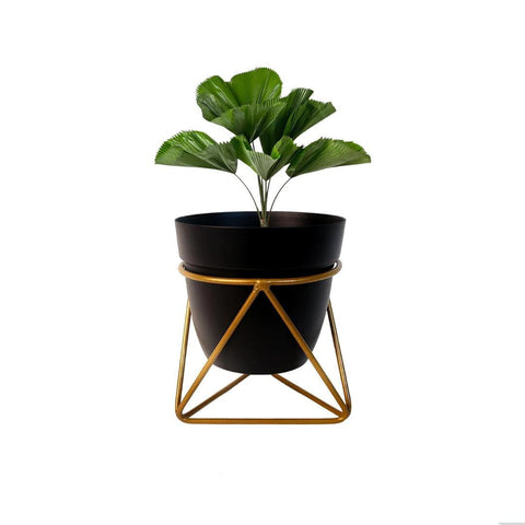 Table top essentials black metal flower pot with iron stand