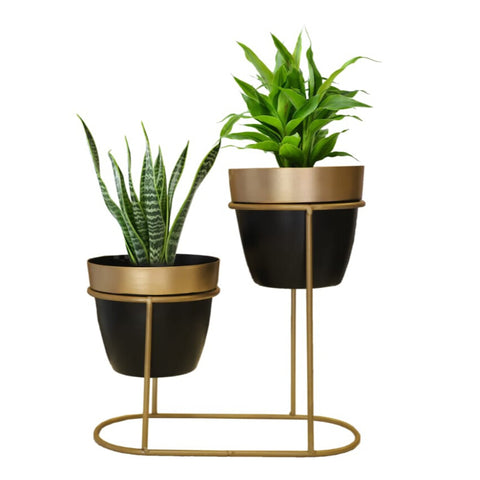Decorative golden & black flower metal pot with stand