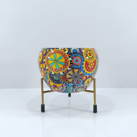 Meena table top metal flower pot with iron stand - F