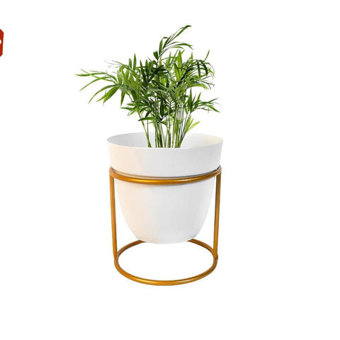 Table top flower metal white pot with iron stand