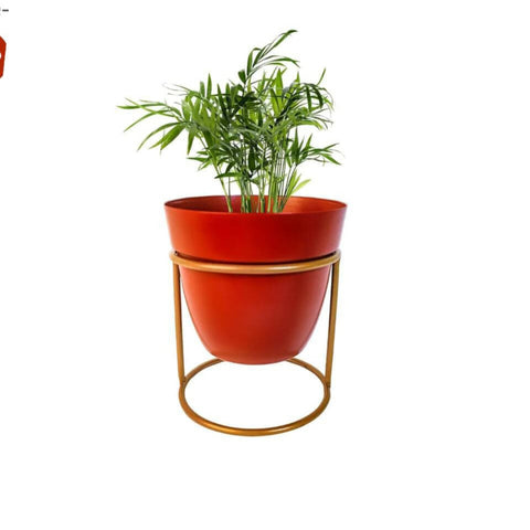 Table top flower red metal pot with iron stand