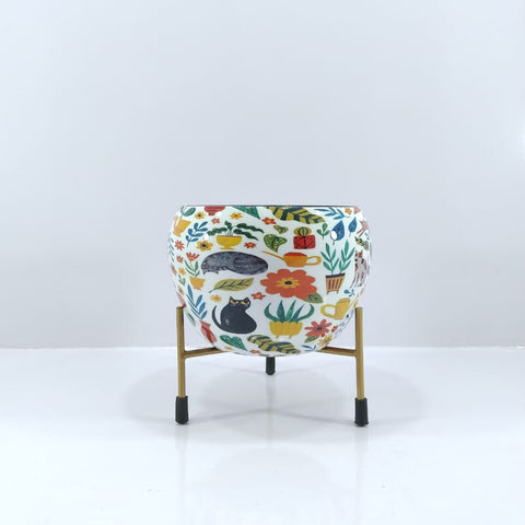 Meena table top metal flower pot with iron stand - J