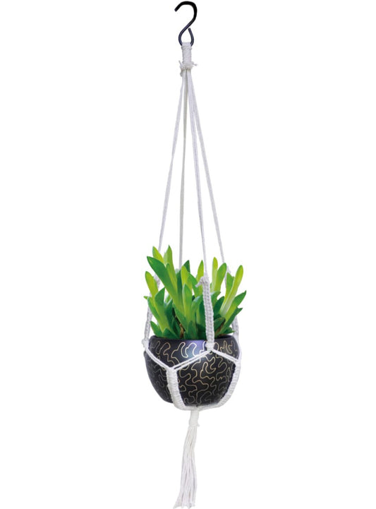Black metal pot with jute rope