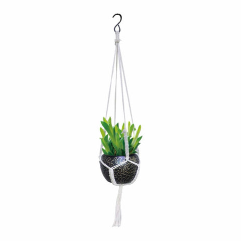 Black metal pot with jute rope