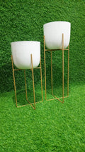 Stylish white metal indoor planter [SET OF 2]