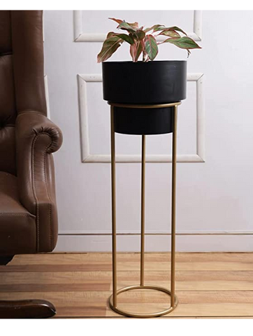 Long metal black indoor planter