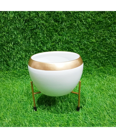 White pot with golden border