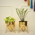 Decorative golden planter with stand [Set of 2]