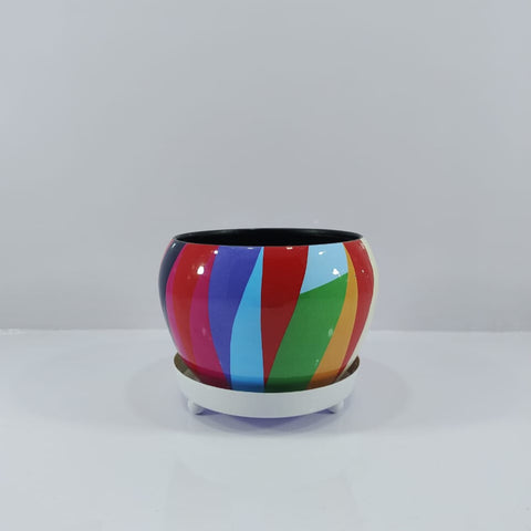 Meena flower metal pot with tray - B