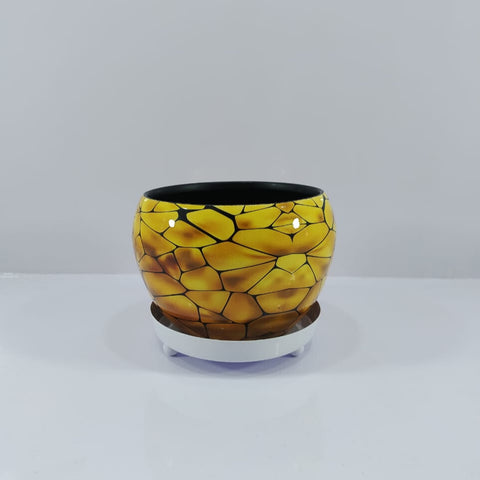 Meena flower metal pot with tray - C