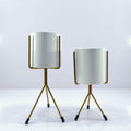 Modern white metal pot with iron stand [SET OF 2]