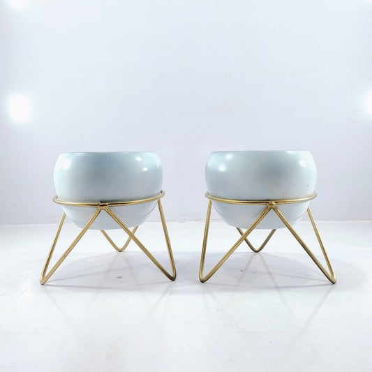 Apple metal white pot with iron stand [set of 2]