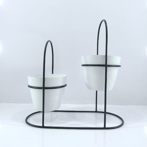 Stylish metal double white pot planter with stand