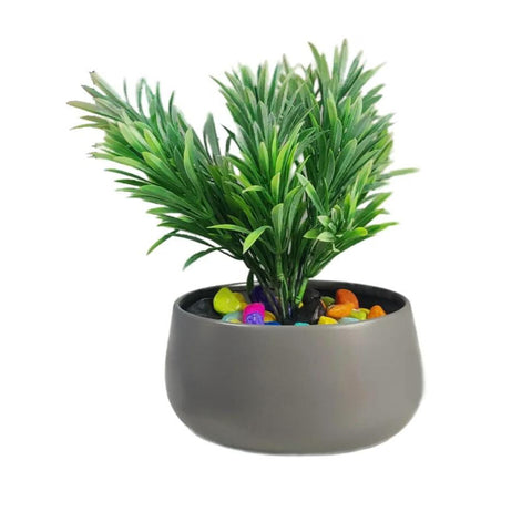 Metallic bowl shaped pot (GREY)